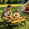 Portable Folding Charcoal Grill Stainless Steel Camping BBQ Grill with Side Panels Compact Tabletop Barbecue Grill with Carry Handle for Picnic Backya