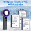 100 Speed Handheld Fan With Ice Cooler High Speed Turbo Fan 3000mAh Rechargeable Hand Fan with LCD Display for Travel Camping Beach Outdoor