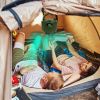 Portable Camping Ceiling LED Fan 5200mAh USB Battery Powered Hanging Tent Lantern Fan Power Bank with 3 Fan Speed 3 Light Brightness Smart Timer Displ