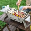 3 In 1 Foldable Charcoal Grill Fire Pit Slow Cooker 2-3 People Portable Camping Grill Stainless Steel BBQ Grill for Camping Tailgating Yard
