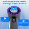 100 Speed Handheld Fan With Ice Cooler High Speed Turbo Fan 3000mAh Rechargeable Hand Fan with LCD Display for Travel Camping Beach Outdoor