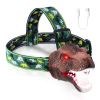 Dinosaur Headlamp Kids Headlight Dinosaur Flashlight with Realistic Roar Sound 4 Modes Adjustable Headband Kid Camping Gear Unique Gifts for Boys