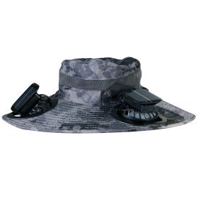 Outdoor Wide Brim Sun Hat With 2 Rechargeable Fans Solar Powered 3 Wind Speeds UPF50+ Breathable Waterproof Nylon Mesh Outdoor Hat For Hiking Camping (Color: DarkGreyInk)