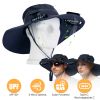 Outdoor Wide Brim Sun Hat With 2 Rechargeable Fans Solar Powered 3 Wind Speeds UPF50+ Breathable Waterproof Nylon Mesh Outdoor Hat For Hiking Camping