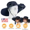 Outdoor Wide Brim Sun Hat With 2 Rechargeable Fans Solar Powered 3 Wind Speeds UPF50+ Breathable Waterproof Nylon Mesh Outdoor Hat For Hiking Camping