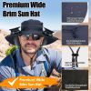 Outdoor Wide Brim Sun Hat With 2 Rechargeable Fans Solar Powered 3 Wind Speeds UPF50+ Breathable Waterproof Nylon Mesh Outdoor Hat For Hiking Camping