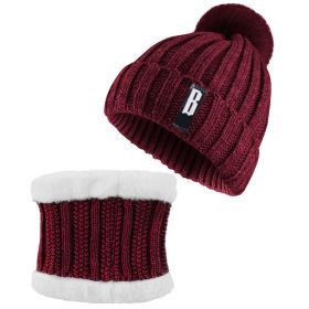 Winter Beanie Hat Scarf Set Women Warm Knitting Skull Cap Neck Warmer for Walking Running Hiking Camping Outdoors Gift (Color: Red)
