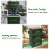 Folding Storage Bin Camping Collapsible Organizer Box Stackable Grocery Container Shelf Baskets with Cutting Board Top Lid 4 Side Lockable Doors Wheel