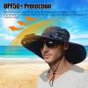 Outdoor Wide Brim Sun Hat With 2 Rechargeable Fans Solar Powered 3 Wind Speeds UPF50+ Breathable Waterproof Nylon Mesh Outdoor Hat For Hiking Camping
