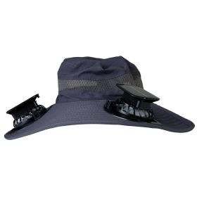 Outdoor Wide Brim Sun Hat With 2 Rechargeable Fans Solar Powered 3 Wind Speeds UPF50+ Breathable Waterproof Nylon Mesh Outdoor Hat For Hiking Camping (Color: DarkGrey)
