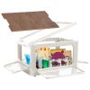 Folding Storage Bin Camping Collapsible Organizer Box Stackable Grocery Container Shelf Baskets with Cutting Board Top Lid 4 Side Lockable Doors Wheel