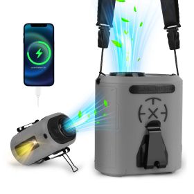 5 In 1 Portable Waist Clip Fan With 5 Speeds Flashlight 10000mAh Battery Operated Personal Wearable Turbo Belt Fan Hands-Free Neck Fan For Camping Tra (Color: Grey)