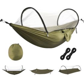 Camping Hammock with Mosquito Net 3-in-1 Portable Hammock Tent with BuiltIn Mosquito Net Dual-Way Zippers 440lbs Capacity Attached Storage Pocket for (Color: ArmyGreen)