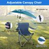 Foldable Beach Chair with Detachable Umbrella Armrest Adjustable Canopy Stool with Cup Holder Carry Bag for Camping Poolside Travel Picnic Lawn Chair