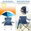 Foldable Beach Chair with Detachable Umbrella Armrest Adjustable Canopy Stool with Cup Holder Carry Bag for Camping Poolside Travel Picnic Lawn Chair