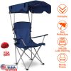 Foldable Beach Canopy Chair Sun Protection Camping Lawn Canopy Chair 330LBS Load Folding Seat w/ Cup Holder For Beach Poolside Travel Picnic