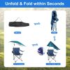 Foldable Beach Chair with Detachable Umbrella Armrest Adjustable Canopy Stool with Cup Holder Carry Bag for Camping Poolside Travel Picnic Lawn Chair